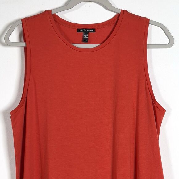 Eileen Fisher Jersey Long Tank Top Womens Sz M Orange  Stretch Crew Neck - Picture 2 of 8